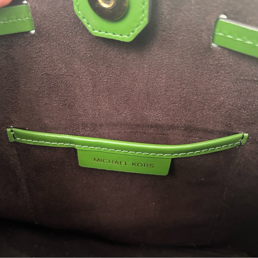 Michael Kors Green Leather Drawstring Satchel with Braided Handles - Picture 8 of 8